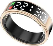 LONGLU • Smart Ring for Women and Men with LED Display, Physical Activity Tracker, Heart Rate Monitor, Sleep/Sports/Waterproof 5ATM, Health Monitor for iPhone & Android (Gold, 10)