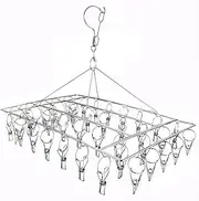 Stainless Steel Clothes Drying Rack - 40 Pegs Folding Sock Dryer with Clips Windproof Hook for Sock, Drying Bras, Lingerie, Clothes, Towels, Scarves, Underwear Hanger for Washing Line Accessories