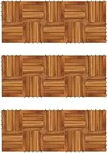 Set of 30 Durable Acacia Decking Tiles, 30 x 30 cm Each, Interlocking Patio Tiles with Non-Skid Vertical Pattern for Outdoor Decks, Gardens, Balconies, Weather-resistant Wood Flooring