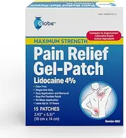 [Globe] 15 Pack - Maximum Strength OTC Pain Relief 4% Lidocaine Patch, 3.9” x 5.5”, Temporary Relief of Pain, Back, Neck, Shoulders, Knees, Elbows, Minor Skin Irritations 15-Count Box
