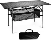 MTSDM Folding Camping Table, Foldable Picnic Table with Storage Basket, Adjustable Height Aluminum Folding Field Table, Roll Up Camping Table for Outdoor Camp Picnic Beach RV BBQ