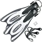 Cressi Frog-Plus Fins with Bungee Straps, Medium/Large, Black/White