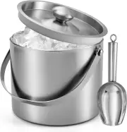 Ice Bucket (3 Liter) Stainless Steel Double Wall Insulated Ice Bucket with Lid &