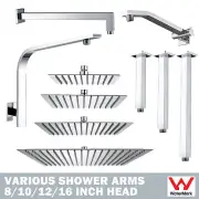 Chrome Square 8/10/12/16'' Rain Shower Head Gooseneck Level Wall Arm Ceiling Arm