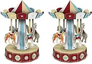 3-D Vintage Circus Carousel Centerpieces, 10" Tall, Set of 2 - Animal Carnival Table Decor, Big Tent Birthday Party
