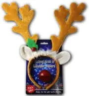 SCS Direct Christmas Holiday Reindeer Antlers Headband w Light Up Nose - One