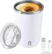 LIFEBEA Rechargeable Self Stirring Coffee Mug, 304 Stainless Steel Automatic Magnetic Mixing Cup with Lid, IPX6 Waterproof Electric Milk & Protein Powder Mixer, Food Grade, No Lump, Portable-White