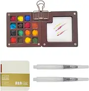 Miniature Watercolor Painting Palette Kit,Wooden 15 Grid Pocket Artist Palette Travel Set Portable Watercolor Palette Box，for Art Lover Beginner