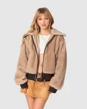 EDIKTED Womens Ashton Faux Fur Jacket BEIGE