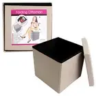Folding Cube Ottoman Seat Footstool Storage Box + Lid 15" Faux Leather Beige NEW