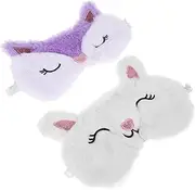 TEMPNAP 2pcs Cute Fox and Rabbit Sleeping Eye Mask Plush Blindfolds for Light Blocking Soft Comfortable Covers for Teens and Women Elastic Strap for All Head