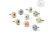 Nicola Spring Ceramic Cupboard Drawer Handle Knobs - Vintage Flower Design - Set of 9