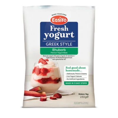Easiyo Greek Style Rhubarb Yogurt 230g Sachet - 1 Litre Using Yoghurt Maker
