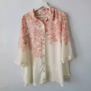 rose+olive womens top size 2X floral 3/4 sleeve button up boho