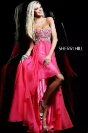 Authentic SHERRI HILL STRAWBERRY 14 Hi-Low Gown Formal Prom Pageant Dress 3869
