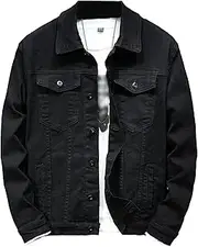 [PHJTOMK] Men's Cotton Denim Jacket Casual Lightweight Washed Trucker Jackets Big Tall Stretch Western Cowboy Jean Coat