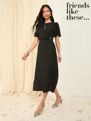 Friends Like These Black Tulip Sleeve Wrap Front Tailored Dress (AN3118) | $113