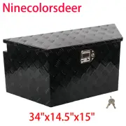 34X14.5X15"Black Aluminum Tongue Trunk Bed Trailer Tool Box Storage w/Lock