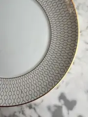 3 Wedgwood, Arris Gio Gold Bread Plates; Geometric Motif in Gilding