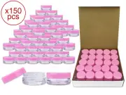 150 Pieces 3 Gram/3ml Plastic Round Clear Sample Jar Containers with Pink Lids