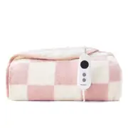 Dreamaker Checkered Plush Electric Heated Throw Blanket [130x160cm] (Pink/Cream)