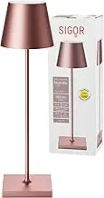SIGOR Nuindie Dimmable LED Battery Table Lamp Indoor & Outdoor IP54 Splash-Proof Height 38 cm Rechargeable with Easy Connect 12 Hours Lighting Time Rose Gold