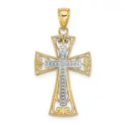 14k Two-tone Gold 2-D and D/C Beaded Filigree Cross Charm