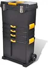 vidaXL Polypropylene Black & Yellow Portable Tool Trolley with 3 Drawers, Top & Bottom Space for Large Tools, Versatile Storage Solution