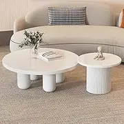 EKDJSN Coffee Table Set, Round Nesting Side Tables, Modern Wood & Accent Tables, for Home, Office Decor, Bedroom, Living Room, Balcony, Apartment(White,31in+20in)