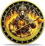 Firefighter Challenge Coin-Tribute to Courage, Service, and Commitment – Firefighter Helmet & Fire Elements – Unique Gift for Firefighters and First Responders
