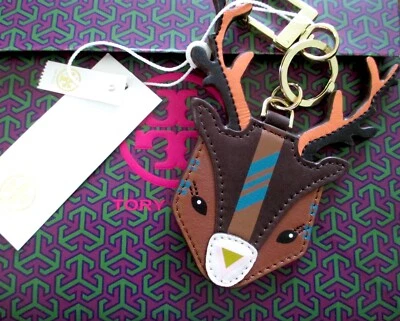 NWT Tory Burch Leather Reindeer Deer Key Fob Chain Keychain RARE