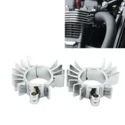 Silver Finned Exhaust Pipe Head Heat Sink Fixing Clips For BONNEVILLE900 2017-23