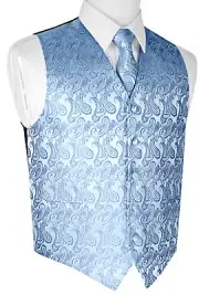 MEN'S CORNFLOWER PAISLEY TUXEDO VEST, TIE & HANKIE SET FORMAL DRESS WEDDING PROM