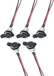 5 Pack DC Power Socket Set, 15cm Threaded Female Mount Connector with Waterproof Cap, Copper Wire Pigtail Cable