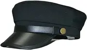 [Generic] 1 Pcs Black Retro Military Hat,Cotton Leather Captain Sailor Flat Cap,Used for Weekends, Daily Wear