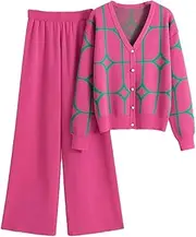 [Generic] Womens Spring and Suit Two Piece Sets Loose V Neck Sweater Casual Sports Pants Two Piece Set