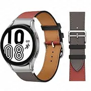 [SUPENG] 20mm Band Compatible with Samsung Galaxy Watch 4 Classic 46mm 42mm 5 Pro 45mm Leather No Gaps Bracelet Correa Galaxy Watch 4 44mm 40mm Strap (Color : Red-etain-Silver, Size : Galaxy 4 44mm 40mm)
