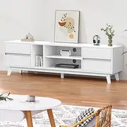 [ALFORDSON] TV Cabinet Stand White with Side Drawers and Open Shelves, 180 x 50 x 42cm Modern Furniture Entertainment Unit for Living Room and Multimedia Centre
