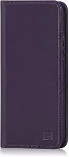 32nd Classic Series - Real Leather Book Wallet Flip Case Cover For Huawei Mate 20 Pro, Real Leather Design With Card Slot, Magnetic Closure and Built In Stand - Aubergine
