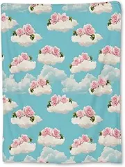 Ti Caldi Dreamy Pink Rose & Cloud Blanket, Soft Flannel Throw Blanket for Couch, Bed, Travel, Living Room & Home Decor, Cozy Lightweight Fuzzy Warm Blankets for Adults Women Men 60×50 in