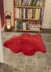 British Bright Red Shorn Clipped Sheepskin Rug Hide Luxury Super Soft Chair Pram