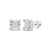 14k White Gold Round Diamond Miracle Solitaire Earrings 1/20 Cttw