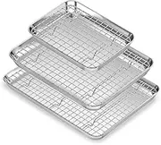 Fire More Baking Set: 3 Stainless Steel Cookie Sheets & 3 Cooling Racks, Nonstick & Heavy Duty, 9/12/16 Inch, Easy Clean