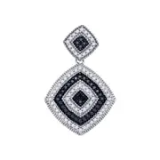 14k White Gold Black Diamond Concentric Square Pendant 1/3 Cttw