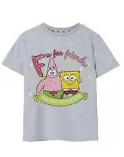 SpongeBob SquarePants Girls Short Sleeved T-Shirt Grey F Is For Friends 11-12 Years