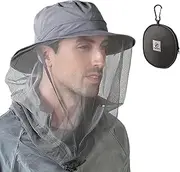 [F Flammi] Flammi Mosquito Head Net Hat Safari Hat UPF 50+ Sun Bucket Hat with Face Neck Mesh Protection for Men Women