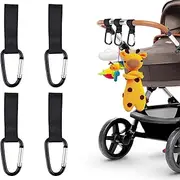 4 PCS Buggy Clips Hooks Baby Bag Clips,Pushchair Hooks,Pram Clips Adjustable Stroller Hooks for Hanging Baby Diaper Bags Change Bag, Multipurpose Hooks for Backpack, Shopping Bags, Purse (Black)