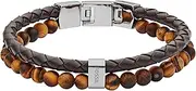 [FOSSIL] Men's Casual Genuine Leather and Beaded Bracelet