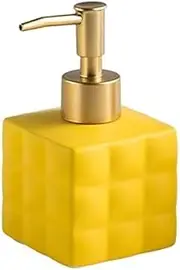 Soap Dispenser Modern Simple Square Conical Ceramic Lotion Bottle Bathroom Refillable Hand Soap Dispenser with Silver Pump for Kitchen Countertop(Yellow)