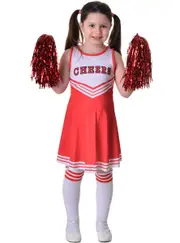 Bright Red Girls Cheerleader Fancy Dress Costume